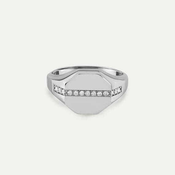 0.10 CT Diamond White Gold Signet Ring - 3