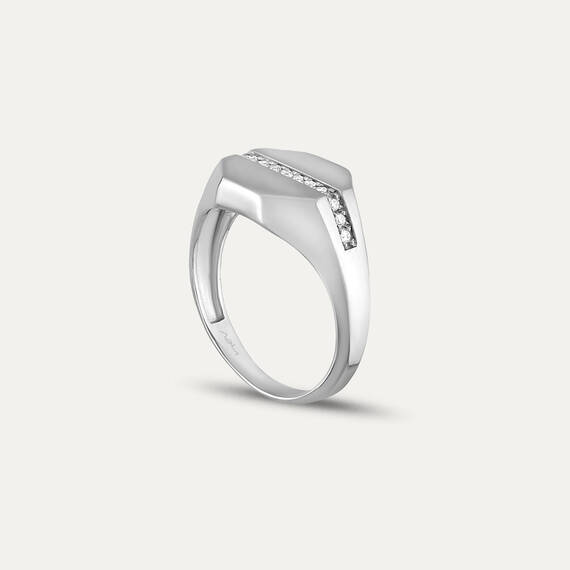 0.10 CT Diamond White Gold Signet Ring - 4