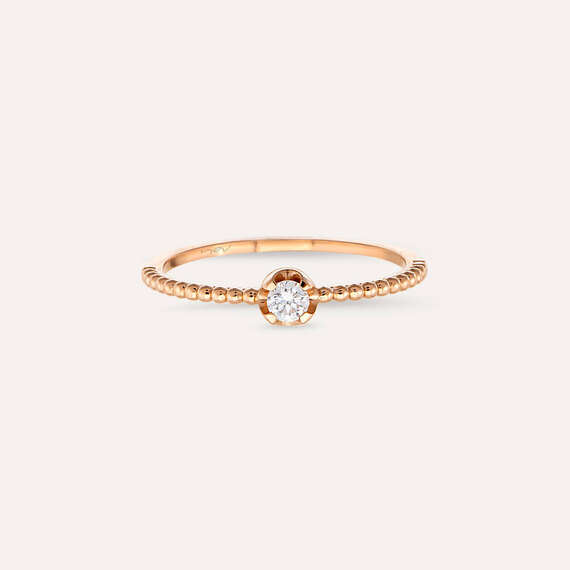 0.11 CT Pırlanta Taşlı Tektaş Rose Altın Yüzük - 4