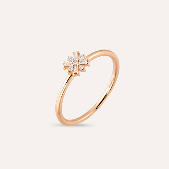 0.12 CT Baget Kesim Pırlanta Taşlı Rose Altın Yüzük - 5