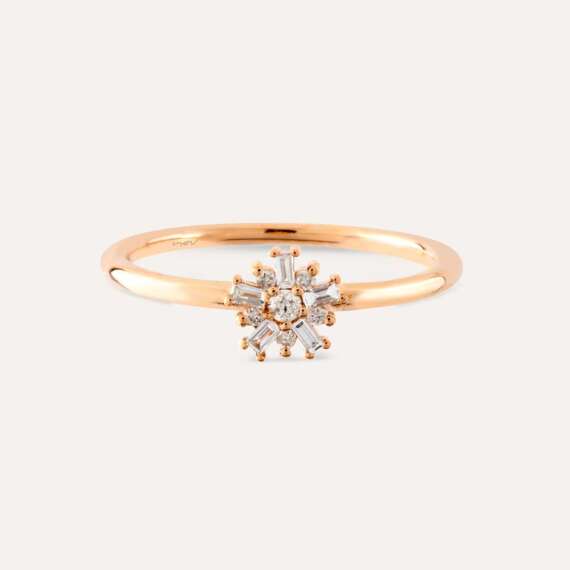 0.12 CT Baget Pırlanta Taşlı Rose Altın Yüzük - 7