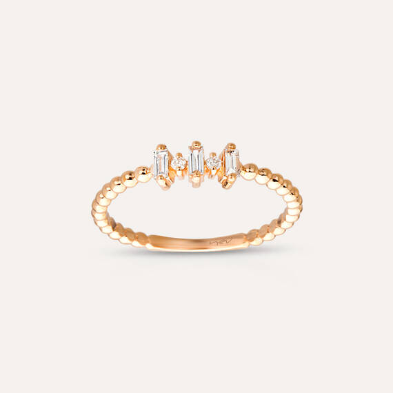 0.12 CT Baguette Cut Diamond Rose Gold Minimal Ring - 2