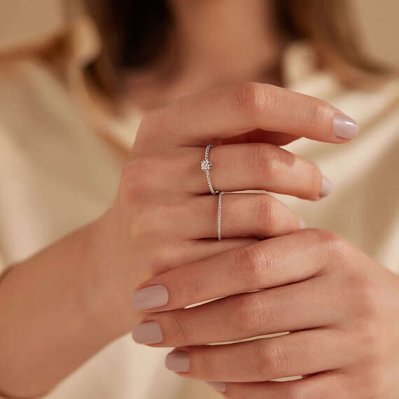 Split 0.12 CT Pırlanta Taşlı Beyaz Altın Yarımtur Yüzük - 4