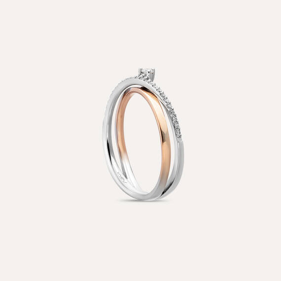 0.13 CT Diamond Rose and White Gold Spiral Wedding Band - 4
