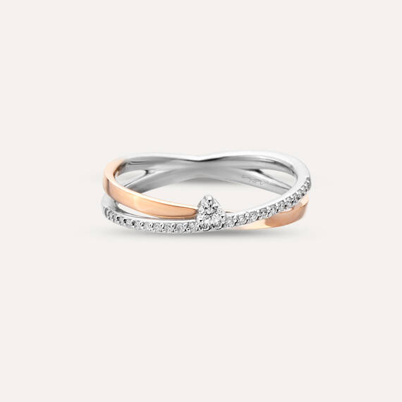 0.13 CT Diamond Rose and White Gold Spiral Wedding Band - 5