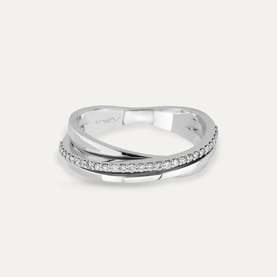 0.14 CT Diamond White Gold Spiral Ring - 3