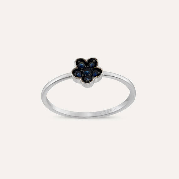 0.14 CT Safir Taşlı Beyaz Altın Çiçek Yüzük - 4