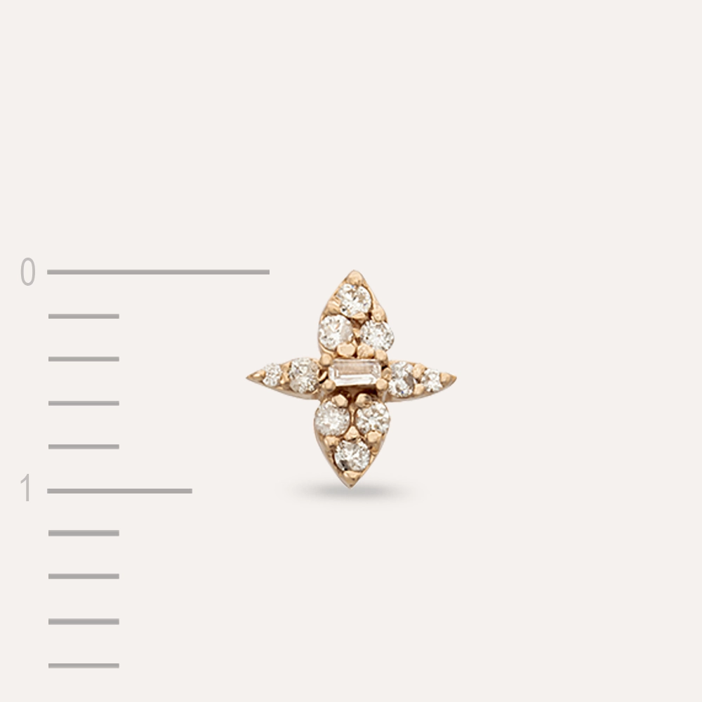 0.15 CT Baget Pırlanta Taşlı Rose Altın Tek Küpe - 4