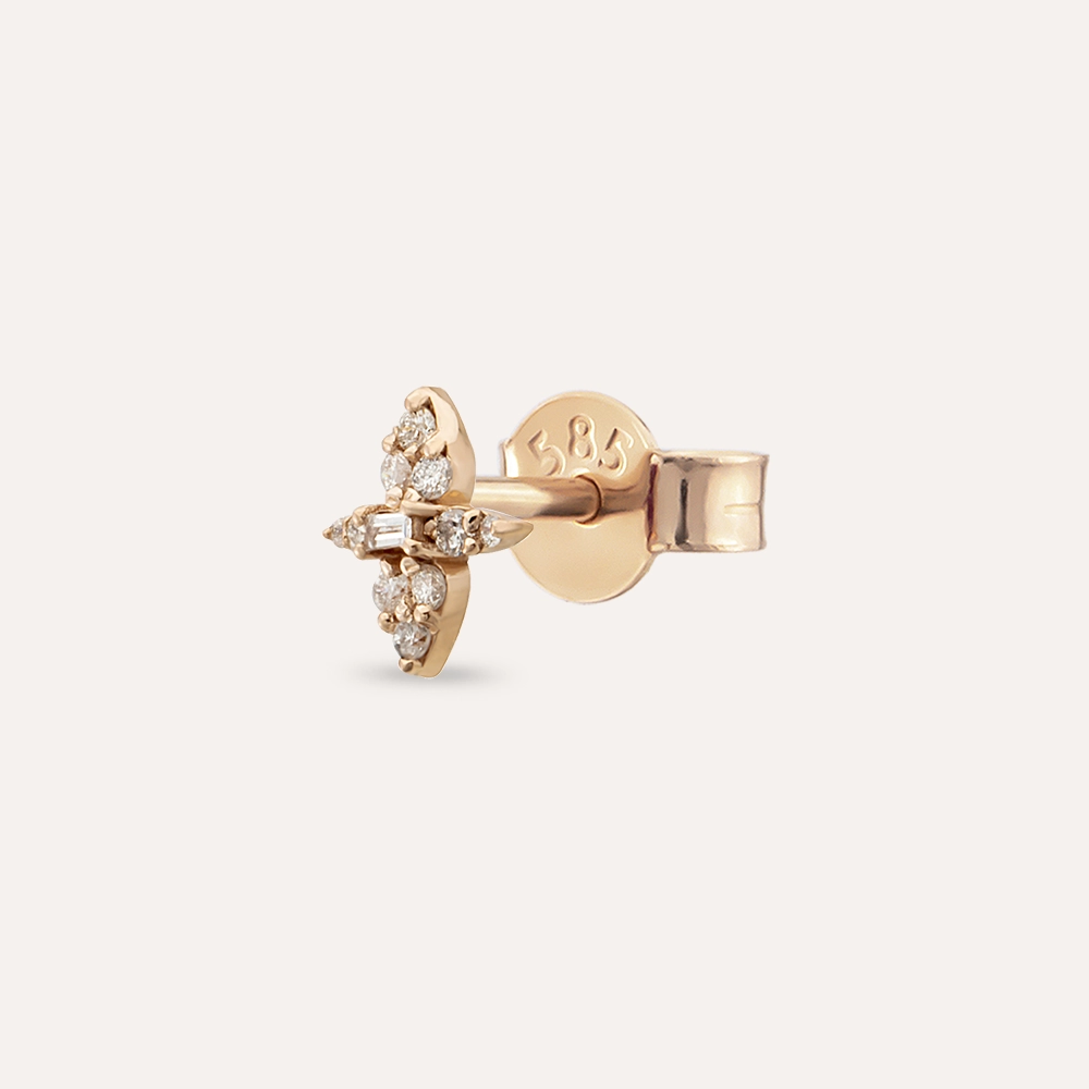 0.15 CT Baguette Cut Diamond Rose Gold Single Earring - 3