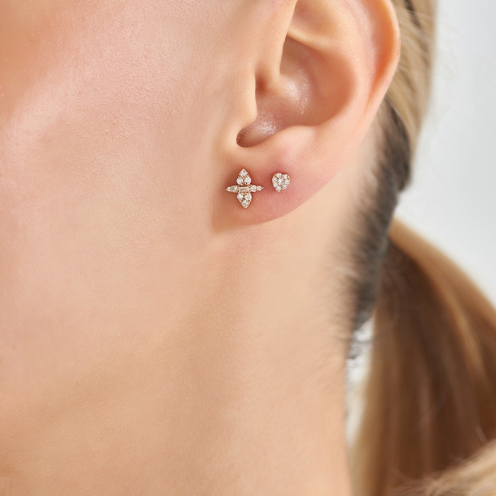 0.15 CT Baguette Cut Diamond Rose Gold Single Earring - 2