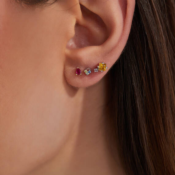 0.15 CT Ruby Yellow Gold Mini Single Earring - 2
