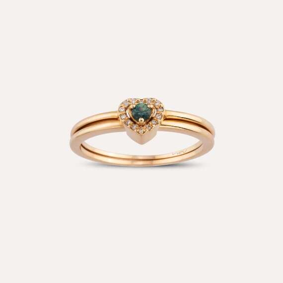 Cutie 0.16 CT Diamond and Green Sapphire Dual Heart Ring - 2