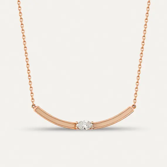 0.16 CT Markiz Kesim Pırlanta Taşlı Bej Mineli Rose Altın Kolye - 1