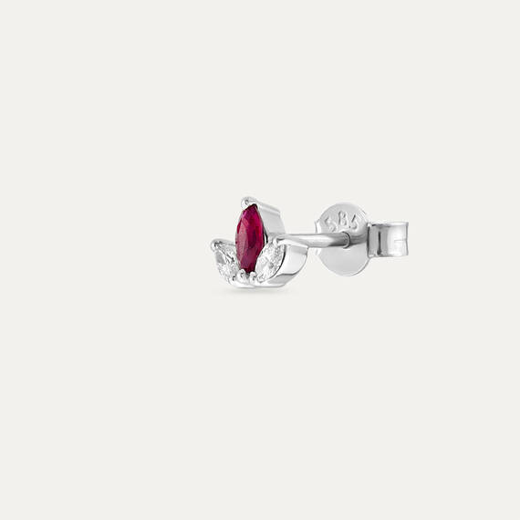 0.16 CT Marquise Cut Ruby and Diamond Mini Single Earring - 1