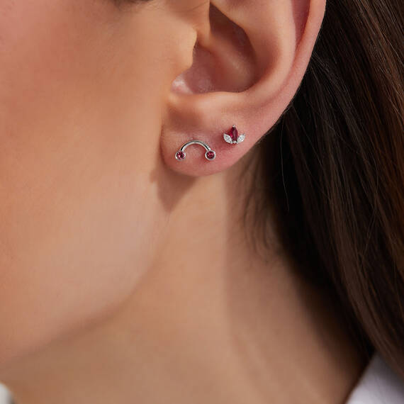 0.16 CT Marquise Cut Ruby and Diamond Mini Single Earring - 2
