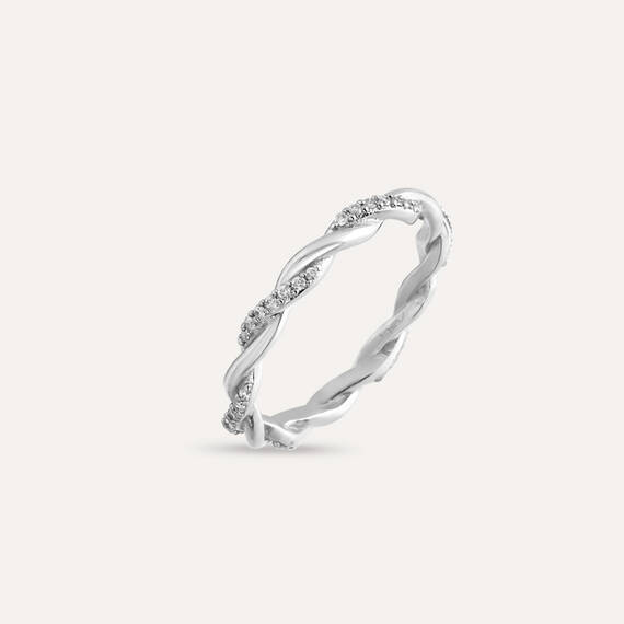 0.23 CT Pırlanta Taşlı Beyaz Altın Sarmal Yüzük - 4