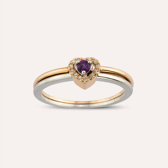 Cutie 0.16 CT Purple Sapphire and Diamond Double Heart Ring - 1