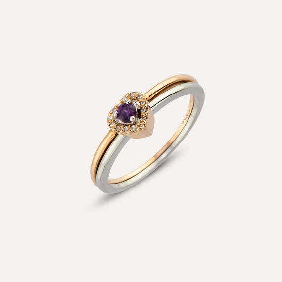 Cutie 0.16 CT Purple Sapphire and Diamond Double Heart Ring - 5