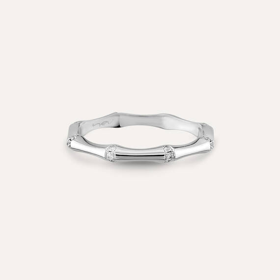 0.12 CT Diamond White Gold Bamboo Ring - 3