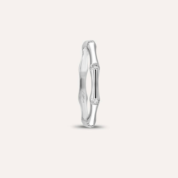 0.12 CT Diamond White Gold Bamboo Ring - 4