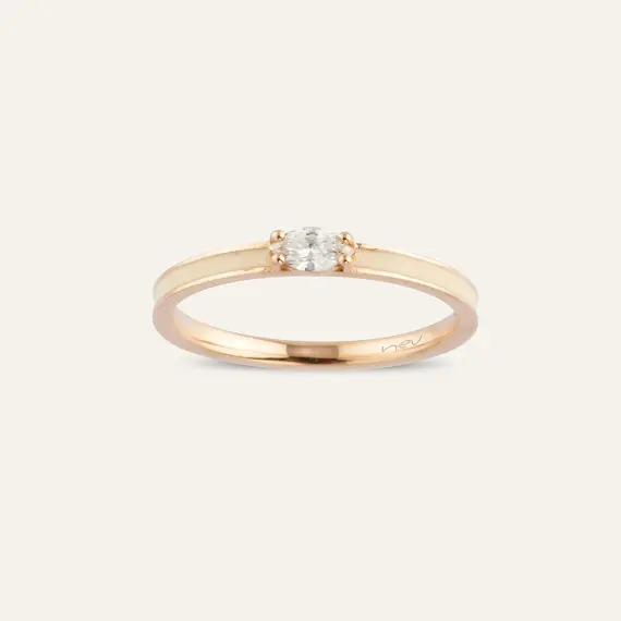 0.17 CT Markiz Kesim Pırlanta Taşlı Bej Mineli Rose Altın Yüzük - 1
