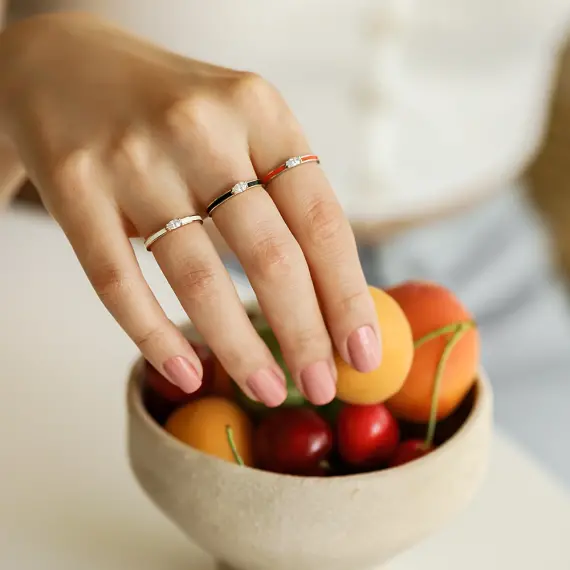 0.17 CT Markiz Kesim Pırlanta Taşlı Bej Mineli Rose Altın Yüzük - 2