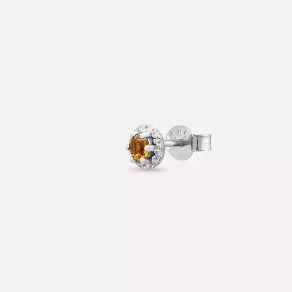 0.17 CT Orange Safir ve Pırlanta Taşlı Beyaz Altın Tek Küpe - 3