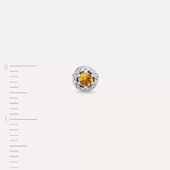 0.17 CT Orange Safir ve Pırlanta Taşlı Beyaz Altın Tek Küpe - 4