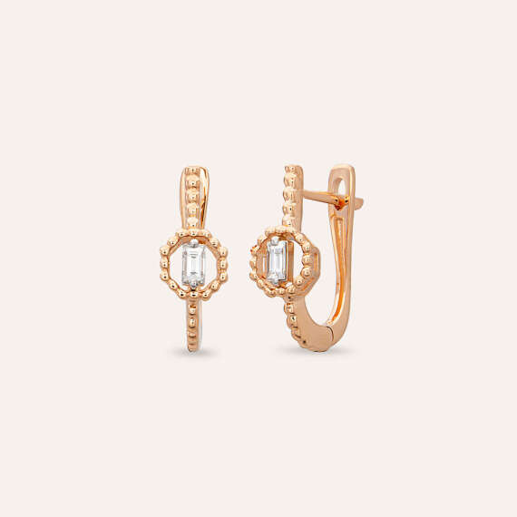 0.18 CT Baguette Cut Diamond Rose Gold Earring - 1