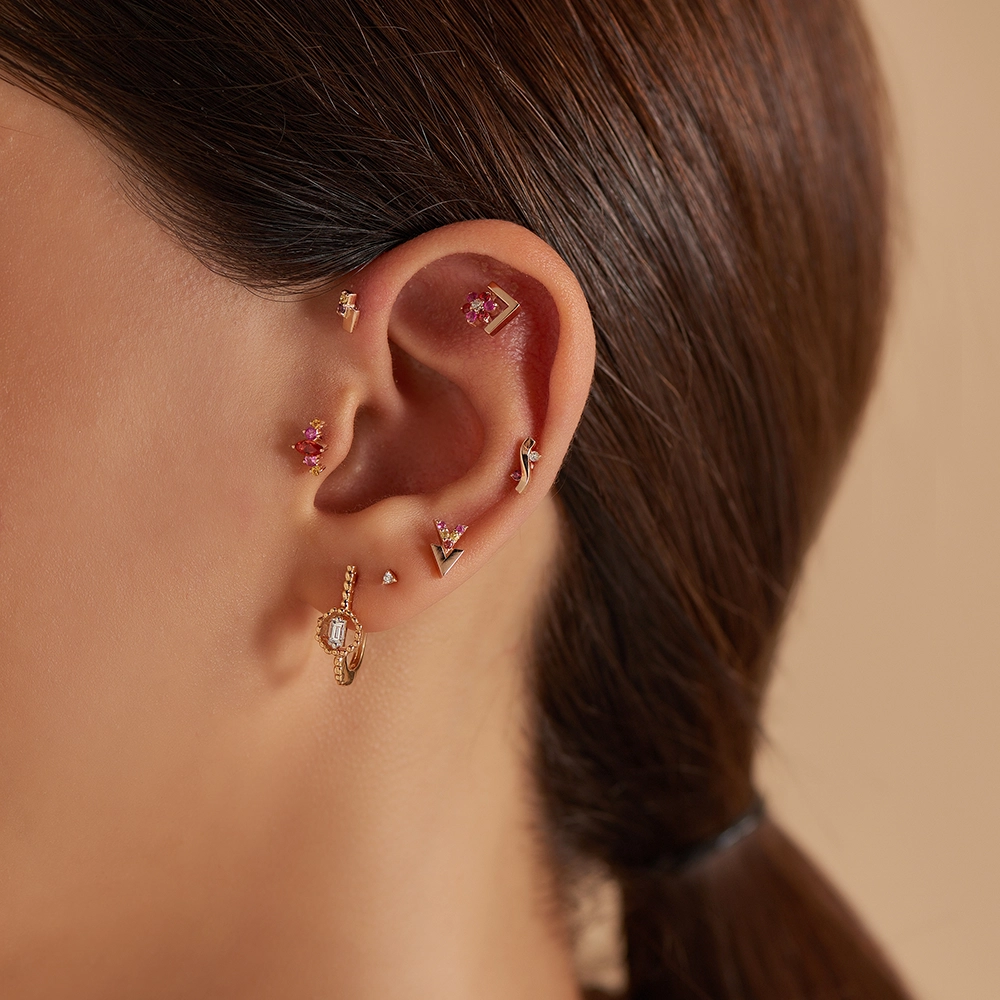 0.18 CT Baguette Cut Diamond Rose Gold Earring - 4