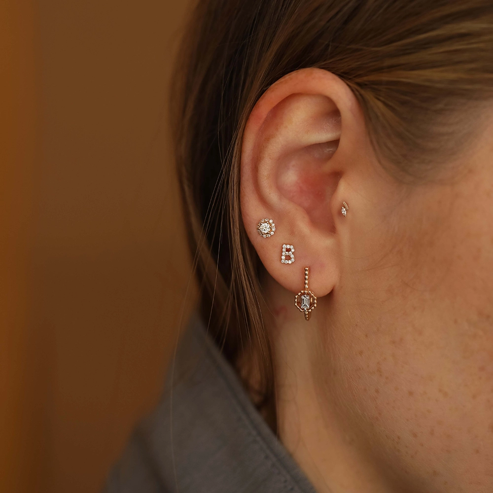 0.18 CT Baguette Cut Diamond Rose Gold Earring - 2