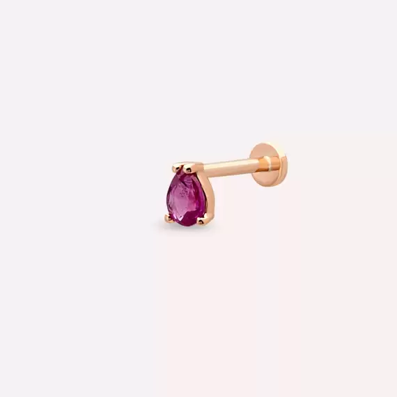 Bulb 0.18 CT Damla Kesim Yakut Taşlı Rose Altın Piercing - 1