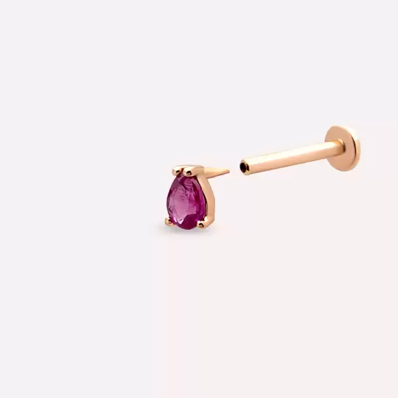 0.18 CT Damla Kesim Yakut Taşlı Rose Altın Piercing - 5