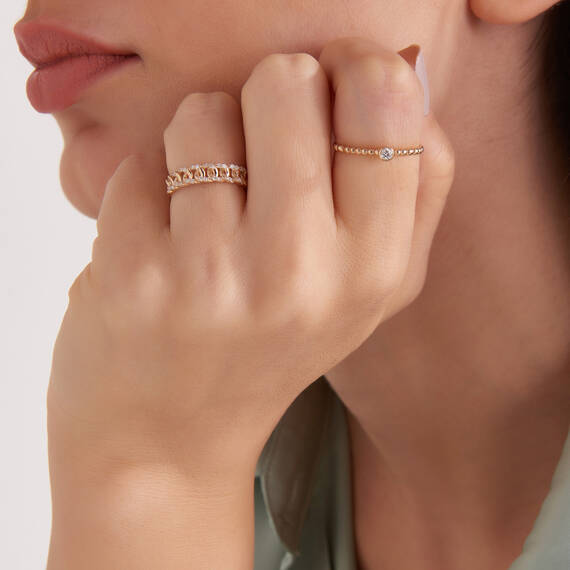 0.18 CT Pırlanta Taşlı Rose Altın Zincir Yüzük - 6