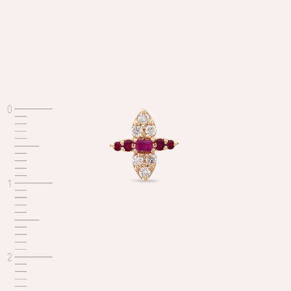 0.19 CT Baguette Cut Ruby and Diamond Rose Gold Single Earring - 4