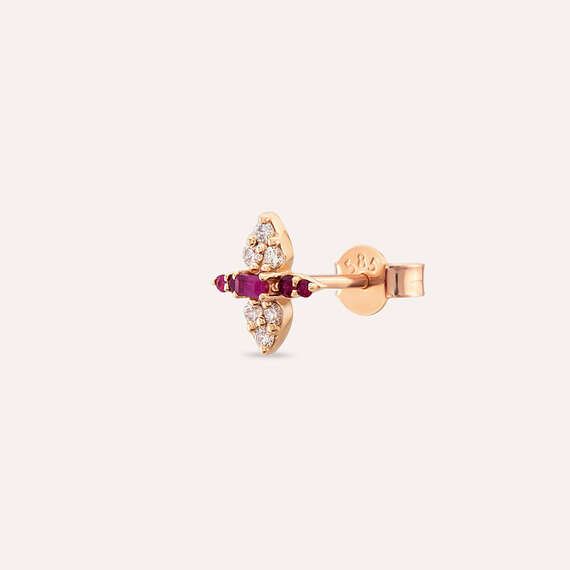 0.19 CT Baguette Cut Ruby and Diamond Rose Gold Single Earring - 2