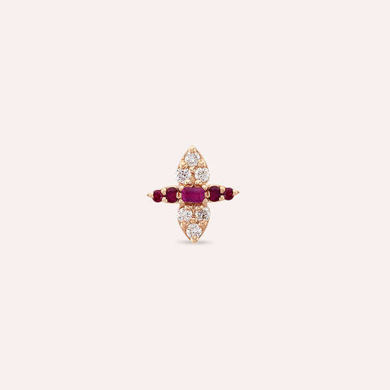 0.19 CT Baguette Cut Ruby and Diamond Rose Gold Single Earring - 1