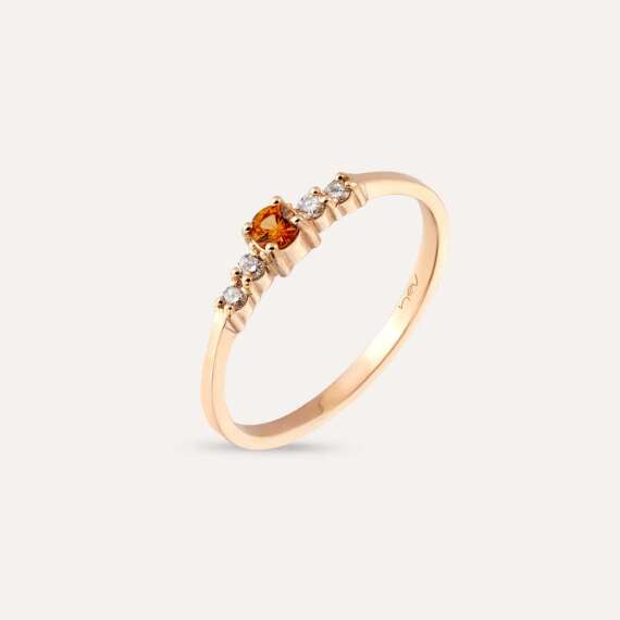 0.19 CT Orange Safir ve Pırlanta Taşlı Rose Altın Yüzük - 1