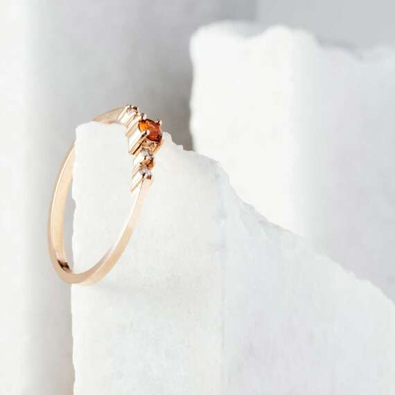 0.19 CT Orange Sapphire and Diamond Rose Gold Ring - 4