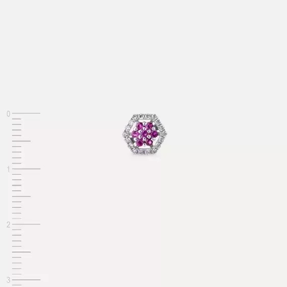 0.20 CT Diamond and Ruby White Gold Single Earring - 4