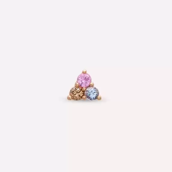 Triangle 0.20 CT Multicolor Safir ve Brown Pırlanta Taşlı Rose Altın Piercing - 6