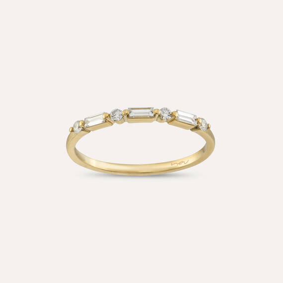 0.21 CT Baget Pırlanta Taşlı Sarı Altın Yüzük - 1
