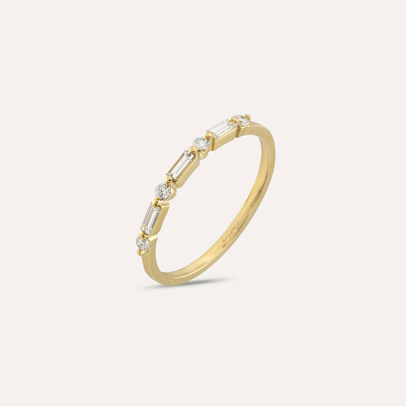 0.21 CT Baguette Cut Diamond Yellow Gold Ring - 3