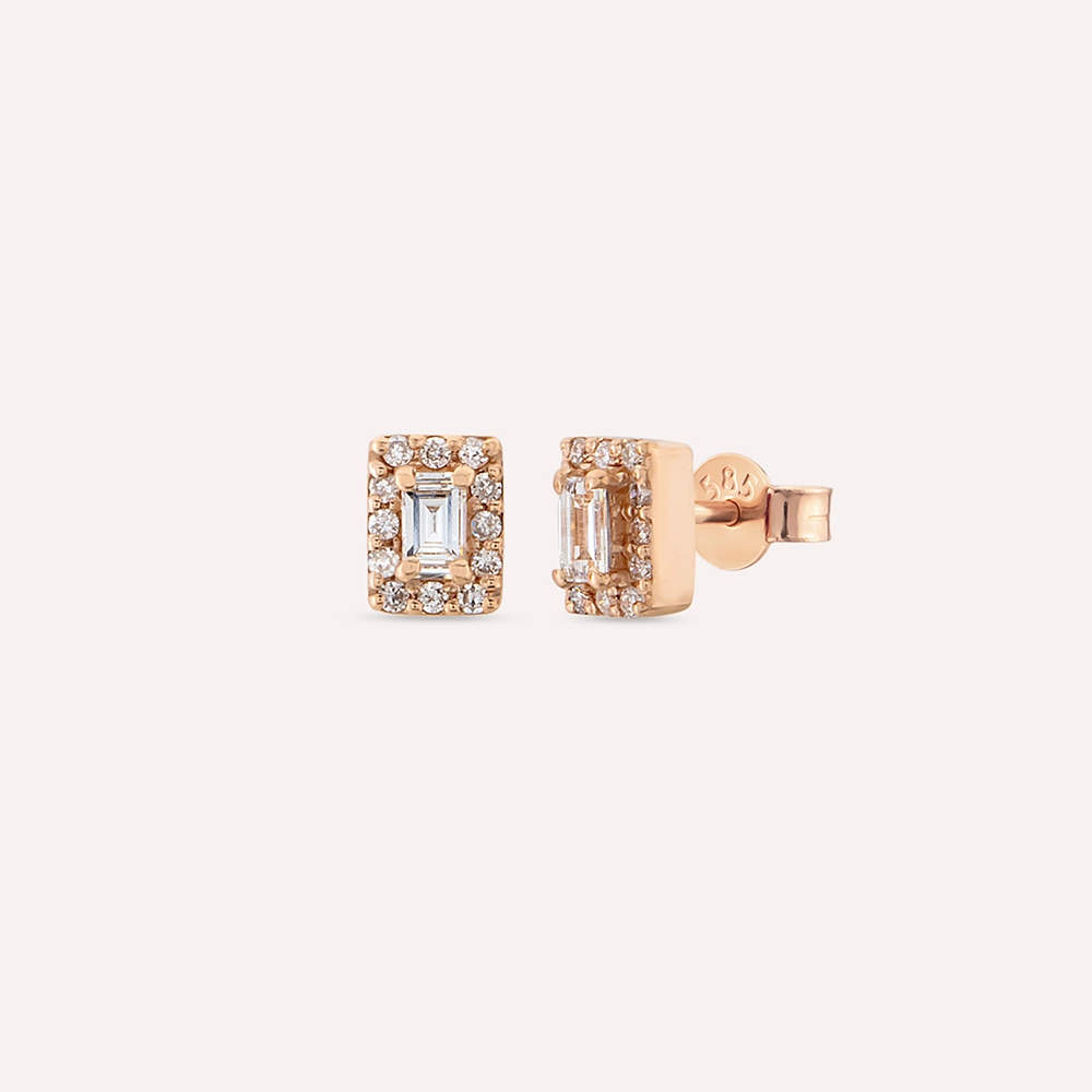 0.22 CT Baguette Cut Diamond Rose Gold Earring - 1