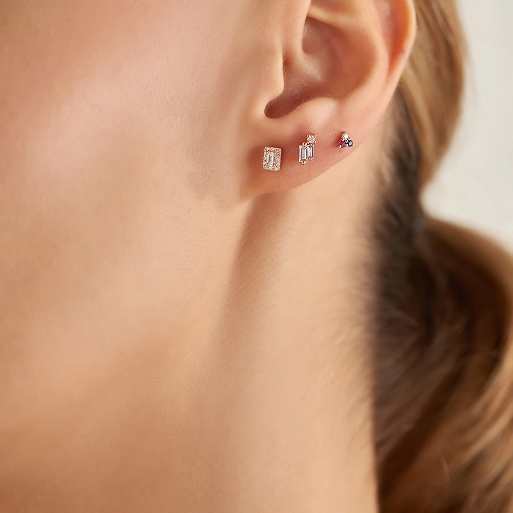 0.22 CT Baguette Cut Diamond Rose Gold Earring - 2