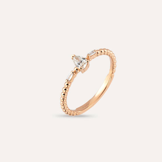 0.22 CT Damla Kesim Pırlanta Taşlı Rose Altın Yüzük - 6