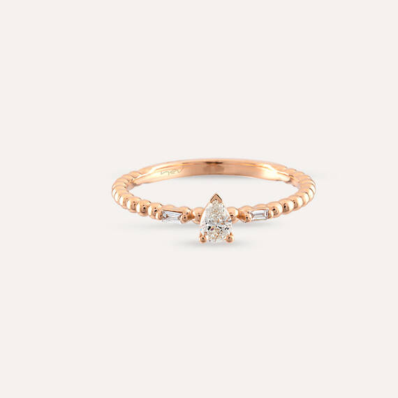 0.22 CT Damla Kesim Pırlanta Taşlı Rose Altın Yüzük - 8