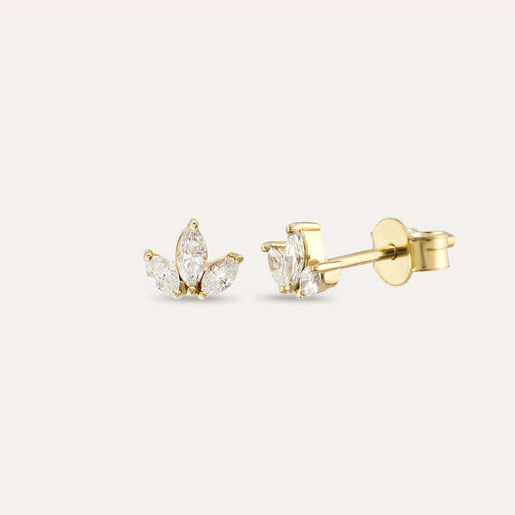 0.23 CT Marquise Cut Diamond Yellow Gold Lotus Earring - 1
