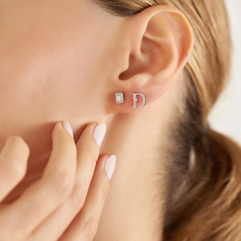 0.24 CT Baguette Cut Diamond White Gold Earring - 2