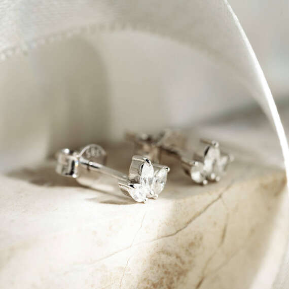 0.24 CT Marquise Cut Diamond White Gold Lotus Earring - 3